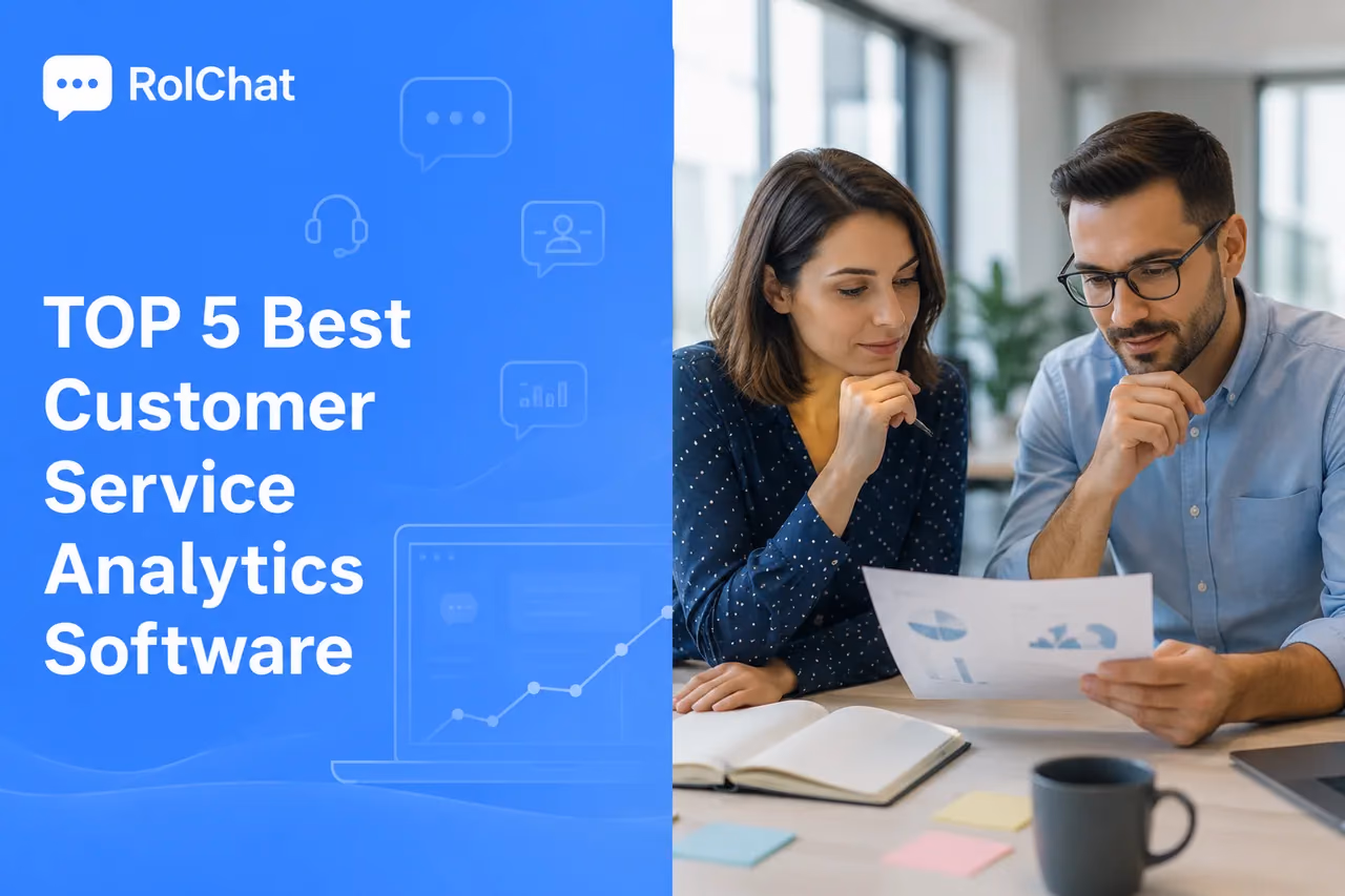 Two colleagues at a desk reviewing a printed customer service analytics report