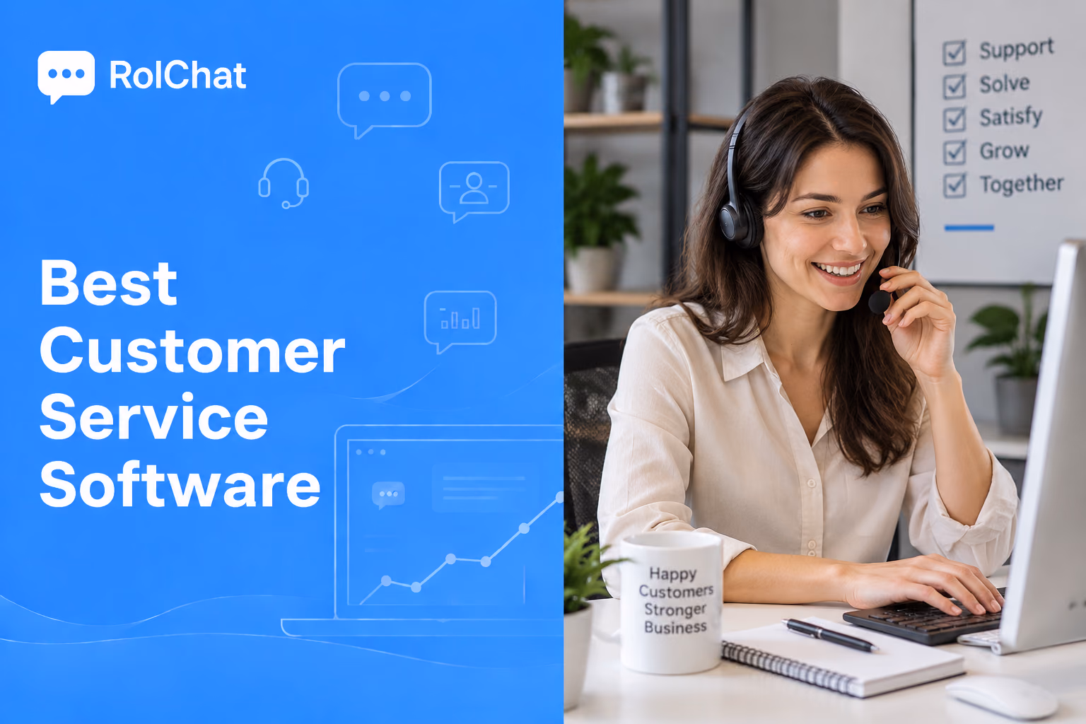 A support agent in a headset answering at a desktop - best customer service software