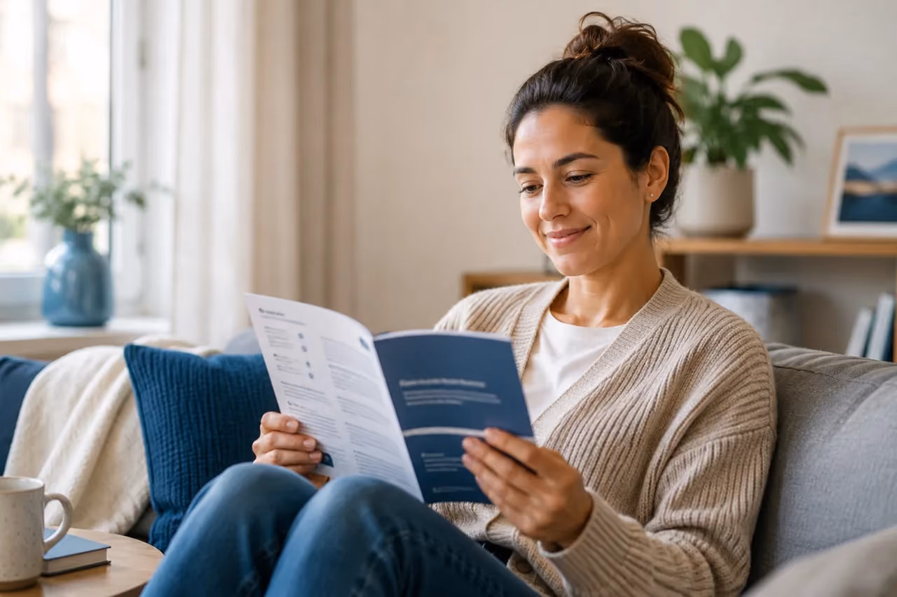 A customer relaxing at home reading a printed guide - RolChat knowledge base software