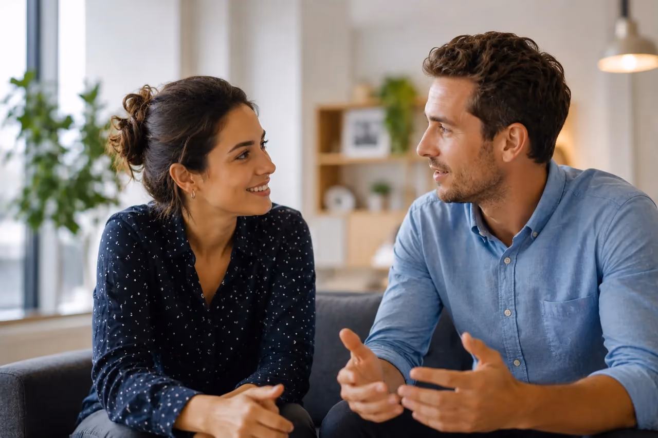 RolChat Voice Two people in a warm, genuine conversation - RolChat cloud contact center