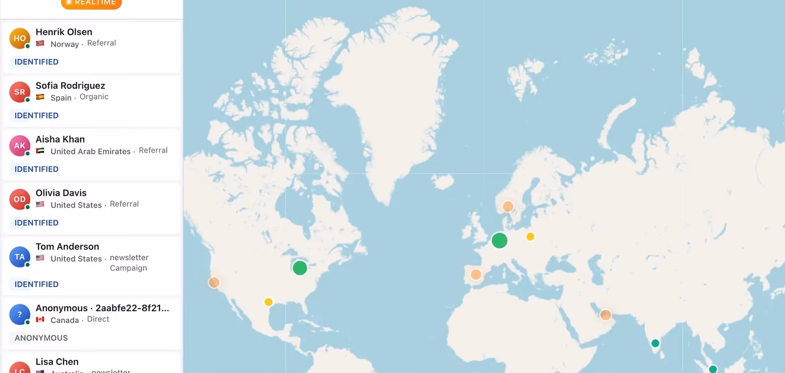 Website visitors list and map in RolChat